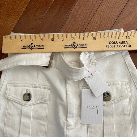 New Ted Baker Cream Eriike Utility Denim Mini Skirt with Front Pockets Size 2 - Picture 13 of 16